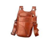 FOVAOK Multifunction Brown PU Leather Hair Scissor Bag Clips Bag Hairdressing Barber Scissor Holster Pouch Holder Case with Belt(Brown,1PCS)