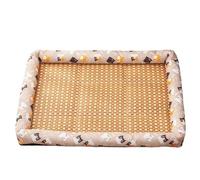 FOVAOK Pet summer mat dog cooling sofa breathable pad moistureproof Rattan wear cat mat(Gray kitty,XXL)
