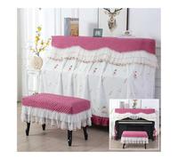 FOVAOK Piano Cover With Bench Cover Fabric Lace Embroidery Children's Princess Piano Dust Cloth Upright Keyboard Dust Bench Cover(Red,148-153cm78x38cm)