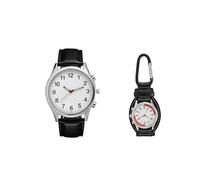 FOVAOK Pocket Watch Backpack Outdoor Leather Hanger Quartz Watch Clip On Analog Display Clock for Walking and Camping Trendy(Black Leather)