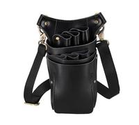 FOVAOK Professional 6 Pocket Cowhide Hair Scissors Bag Hair Scissors Storage Holder Hairdressing Shears Holder Bag Barber Salon Tool(Black,1PCS)