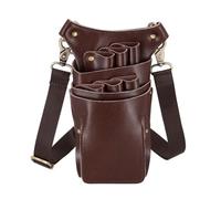 FOVAOK Professional 6 Pocket Cowhide Hair Scissors Bag Hair Scissors Storage Holder Hairdressing Shears Holder Bag Barber Salon Tool(Brown,1PCS)
