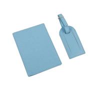 FOVAOK PU Leather Passport Holder Luggage Tag Passport Cover Gift Box Set Travel Accessorries(Sky Blue)