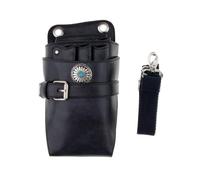 FOVAOK Real Leather Scissor Holster Belt Pouch for Hairdressers Hair Stylist Barber Scissors Shear Hairdressing Waist Holder(Black,1PCS)