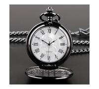 FOVAOK Smooth Steel Quartz Pocket Watch, Vintage Roman Number Dial Watch(Black)