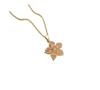 FOVAOK Stainless Steel Gold Plated Romantic Rotatable Flower Zirconia Pendant Necklace for Women Girls Charm Luxury Jewelry(Pink)
