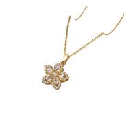 FOVAOK Stainless Steel Gold Plated Romantic Rotatable Flower Zirconia Pendant Necklace for Women Girls Charm Luxury Jewelry(White)