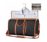 FOVAOK Travel Bag PU Leather Travel Garment Bag Large Capacity Foldable Storage Bag Fashion Outdoor Sports Waterproof Handbag(Black)
