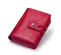 FOVAOK Wallets for Women Genuine Leather Short Bifold Fashion Women's Purses Card Holders Coin Purse Female Bags Women Wallet(Red,1PCS)