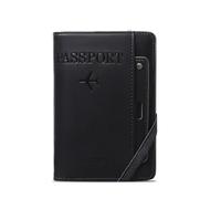 FOVAOK Women Men RFID Vintage Business Passport Covers Holder Multi-Function ID Bank Card PU Leather Wallet Case Travel Accessories(Black)