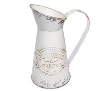 Fovasen French Style Rustic Shabby Chic Galvanized Primitive Vintage Metal Pitcher Flower Vase Farmhouse Country Jug Vase Holder for Home Decoration Cream - 8.9"