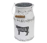 Fovasen Metal Big Cow Galvanized Milk Can with Wooden Handle, Rustic White Farmhouse Vase Planter, Primitive Decorative Flower Holder for Home Wedding Table Centerpiece Decor Large - 11"