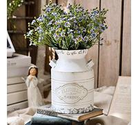 Fovasen Rustic Galvanized Milk Can Jug Vase,Metal Shabby Chic Vase Primitive French Country Style Farmhouse Vase Decorative Flower Holder for Living Room, Bedroom, Kitchen - 7.9"