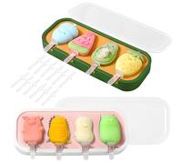 FOVERN1 2 Pieces Silicone Ice Lolly Moulds with Sticks, BPA-Free Reusable Popsicle Molds for DIY Ice Cream, Cake Pop, Chocolate - Home & Outdoor Use (Animal/Fruit Design)