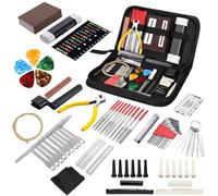 FOVERN1 72pcs Guitar Repairing Tool Kit, Including Wire Plier, String Organizer, Fingerboard Protector, Hex Wrenches, Files, String Action Ruler, Spanner Wrench, Bridge Pins for Guitar Ukulele Bass
