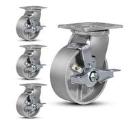 FOVERSWIVE 5"x2" Industrial Casters- Heavy Duty Casters,Cast Iron Wheel,Steel Casters Set of 4 Capacity up to 4000 Lb. Use for Platform Truck, U-Boat Cart,Workbenches(4 Brake)