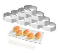 FOVIUPET Silver Oval 10pcs Semi-Cooked Cheese Molds Aluminium Alloy Cake Rings with 100pcs Cake Side Liner Papers Kitchen Baking Tools
