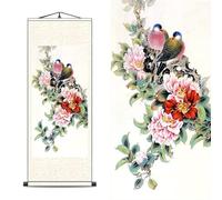 FOVNOT Asian Silk Scroll, Asian Wall Scroll Asian Wall Art Silk Scroll Wall Painting Oriental Flowers Plant Decor Painting Scroll Chinese Art Wall Scroll Hanging Painting Scroll (A-14)