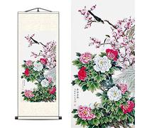 FOVNOT Asian Silk Scroll, Asian Wall Scroll Asian Wall Art Silk Scroll Wall Painting Oriental Flowers Plant Decor Painting Scroll Chinese Art Wall Scroll Hanging Painting Scroll (A-8)