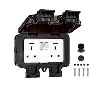 FOVNOT Outdoor Sockets Waterproof Double Socket, Weatherproof IP66 Wall Electrical Outlet 13A Double Socket