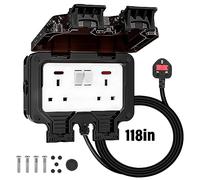 FOVNOT Outdoor Waterproof Double Socket With 3M Extension Lead - 13A IP66 Wall Electrical Outlet Outside Plug Box