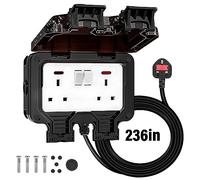 FOVNOT Outdoor Waterproof Double Socket With 6M Extension Lead - 13A IP66 Wall Electrical Outlet Outside Plug Box