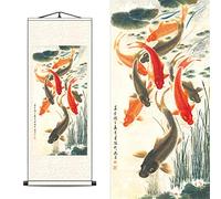 FOVNOT Silk Scroll - Nine Fish Gathering Wall Art A3