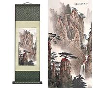 FOVNOT Silk Scroll Painting, Asian Wall Decor, Landscape, 92x30cm