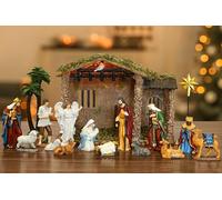 Fovths 17 Pieces Lighted Nativity Christmas Indoor Scene Set Religious Nativity Stable Manger Figurine Resin Decor for Deluxe Edition LED Nativity Tabletop Holiday Centerpieces Decor Set, 5 Inch