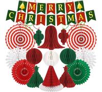 Fovths 22 Pieces Merry Christmas Decoration Banners, Reusable Paper Christmas Decoration Set Including Honeycomb Paper Garland, Hanging Decoration for Christmas Party Decorations