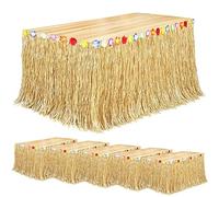 Fovths 6 Pack Luau Grass Table Skirt Natural 9 Feet x 29.5 Inch Hawaiian Table Skirt for Tropical Hawaiian Party Decorations Luau Party Costume Party, Straw Yellow