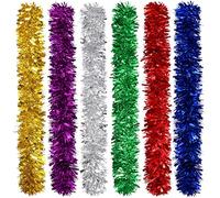 Fovths 6-Piece Colorful Christmas Tinsel Garland - Chunky Fine Decoration, 8.2 Feet Each, Luxury Tinsel for Indoor & Outdoor Party Decor