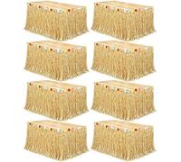 Fovths 8 Pack Luau Grass Table Skirt Natural 9 Feet x 29.5 Inch Hawaiian Table Skirt for Tropical Hawaiian Party Decorations Luau Party Costume Party, Straw Yellow