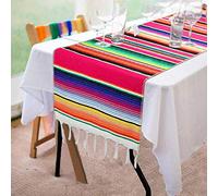 Fowecelt Mexican Serape Table Runner 14 x 84 Inch for Mexican Party Wedding Decorations Outdoor Picnics Dining Table, Fringe Cotton Table Runners