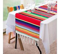 Fowecelt Mexican Serape Table Runner 14 x 84 Inch for Mexican Party Wedding Decorations Outdoor Picnics Dining Table, Fringe Cotton Handwoven Table Runners