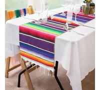 Fowecelt Mexican Serape Table Runner 14 x 84 Inch for Mexican Party Wedding Decorations Outdoor Picnics Dining Table, Fringe Cotton Handwoven Table Runners