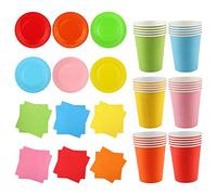 Fowecelt Rainbow Party Tableware - 90pcs Paper Plates and Cups Set, Neon Supplies, Multicolor Napkins for Birthday Decoration