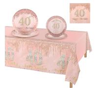 Fowecelt Rose Gold Plates Napkins - 53pcs 40th Birthday Party Decoration Paper Tableware Set Disposable Party Plates Napkins Tablecloth for Her Girl Women Dinnerware