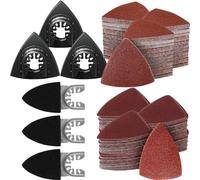 Fowecry 156Pcs Oscillating Tool Sanding Pad Kit Spare Parts 3Pcs Triangle Sanding Pads and 3Pcs Finger Sanding Pad, 150Pcs Sandpaper