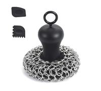 Fowecry Cast Iron Chainmail Scrubber + Pan Stainless Steel Skillet Cleaner, Scraper Tool For Cast Iron Pans Washable Black