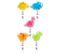 Fowecry Dinosaur Badge Reels 5PCS Glowing in The Dark Nurse ID Badge Holder Retractable Clip Night Shift Luminous Badge Gifts Easy Install