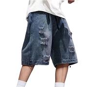Foweknow Baggy Jeans Men's Short Y2K Jorts Ripped Hip Hip Lightweight Summer Jeans Loose Fit Vintage Wide Leg Shape Denim Shorts Large Sizes Bermuda Breathable Sports Jeans Streetwear, blue, L