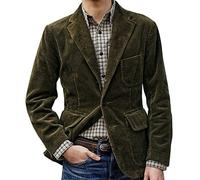 Foweknow Blazer Men's Corduroy Single Breasted Suit Jacket Stylish Plain Vintage Jacket British Style Sporty Casual Jacket Long Sleeve Lapel Windproof Transition Jacket Streetwear, Army Green, XL