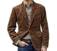 Foweknow Blazer Men's Corduroy Single Breasted Suit Jacket Stylish Plain Vintage Jacket British Style Sporty Casual Jacket Long Sleeve Lapel Windproof Transition Jacket Streetwear, khaki, L