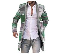 Foweknow Cardigan Men's Colourful Wool Coat Colour Block Casual Sweat Jacket Warm Windbreaker Long Cardigan Long Sleeves Business Work Jacket Lapels Fashion Winter Jacket Outwear Knitted Coat, Green,