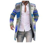 Foweknow Cardigan Men's Colourful Wool Coat Colour Block Casual Sweat Jacket Warm Windbreaker Long Cardigan Long Sleeves Business Work Jacket Lapels Fashion Winter Jacket Outwear Knitted Coat, blue, L