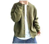 Foweknow Cardigan Men's Crew Neck Cardigan Plain Casual Traditional Jacket Regular Fit Versatile Outdoor Jacket Comfortable Simplicity Work Jacket Business Leisure Jacket Functional Jacket, AG, XXL