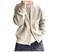 Foweknow Cardigan Men's Crew Neck Cardigan Plain Casual Traditional Jacket Regular Fit Versatile Outdoor Jacket Comfortable Simplicity Work Jacket Business Leisure Jacket Functional Jacket, beige, 3XL
