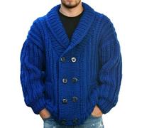 Foweknow Cardigan Men's Thickened Cardigan Double Breasted Comfortable Body Warmer Costume Jacket Plain Fashionable Transition Jacket Simplicity Versatile Windproof Outdoor Jacket, blue, M