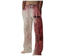 Foweknow Casual Trousers Men's Problem Solved Halloween Linen Trousers Long Light Summer Trousers Blood Splash Pattern Printed Chino Trousers Loose Fit Casual Jogging Bottoms for Theme Party Halloween